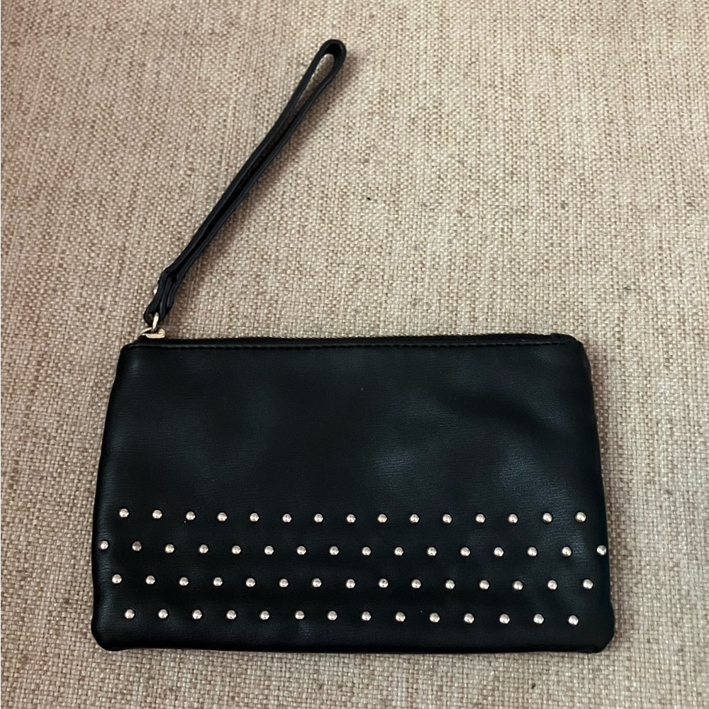 Express black leather wristlet with studs